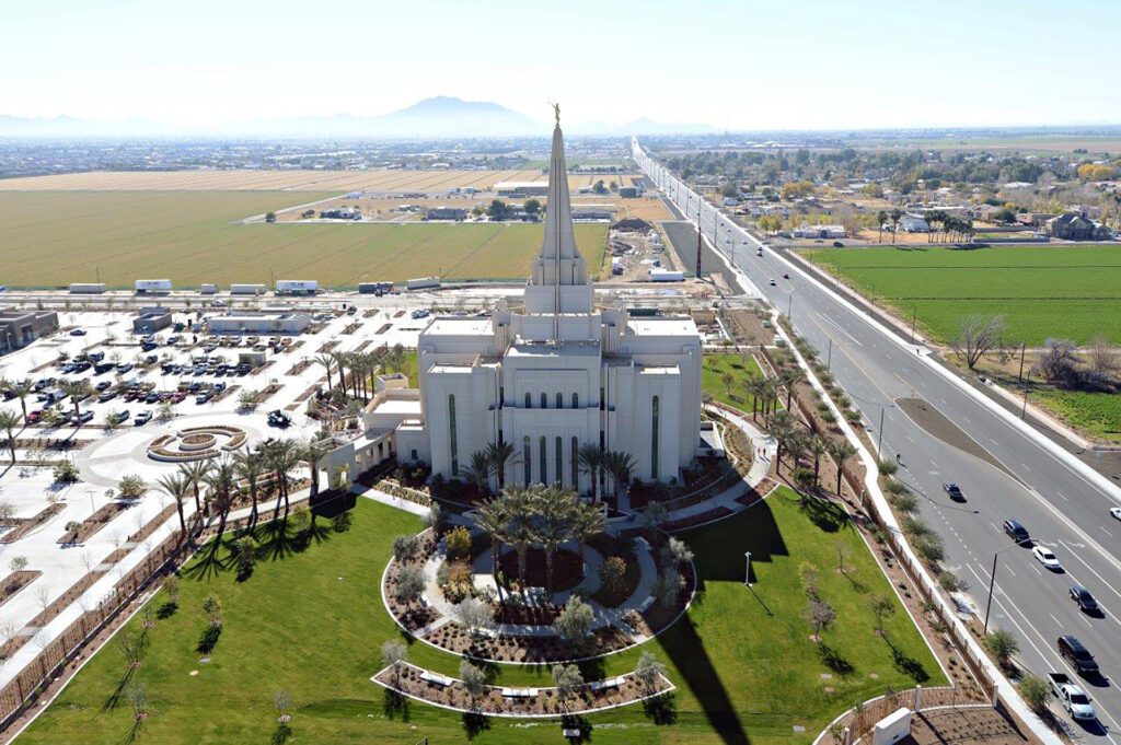 An aerial view of the mormon temple in arizona.